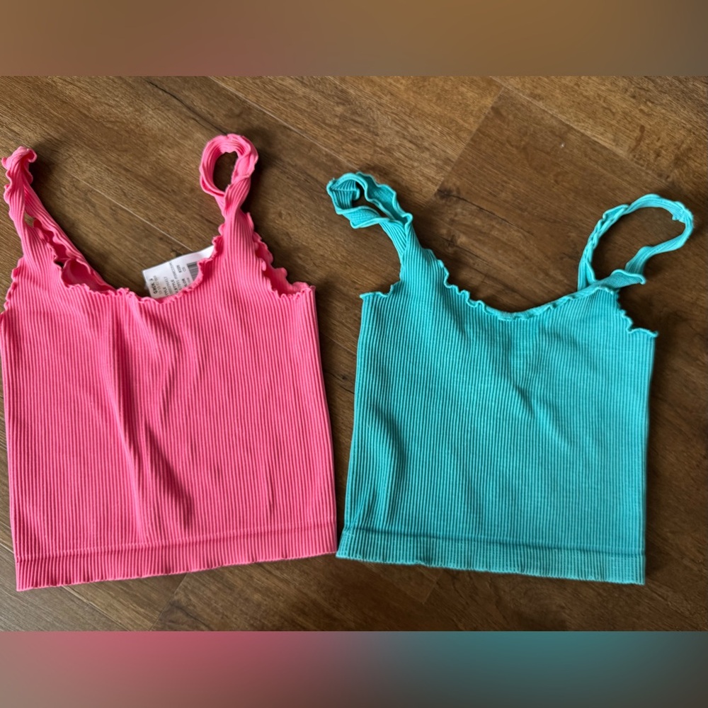 Nikibiki Pink and Teal Crop Tanks ~OS